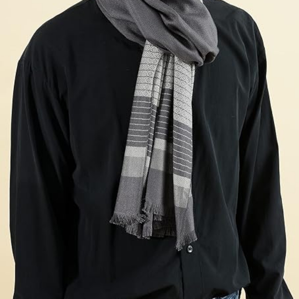 COPY - Runtlly Men's Winter Cashmere Scarf Stripes Warm Soft Scarves with Tassel - Picture 9 of 9